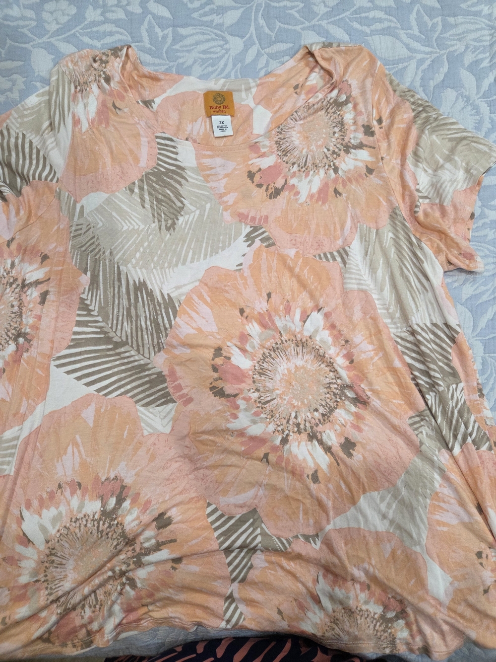 Ruby Rd. Plus Peach Floral Stretch Tee  2X